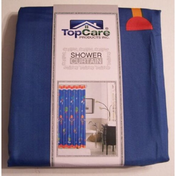 NEW! TopCare Kids Robots Shower Curtain 71" x 71" Space Rocket Spaceship Blue - Picture 2 of 3